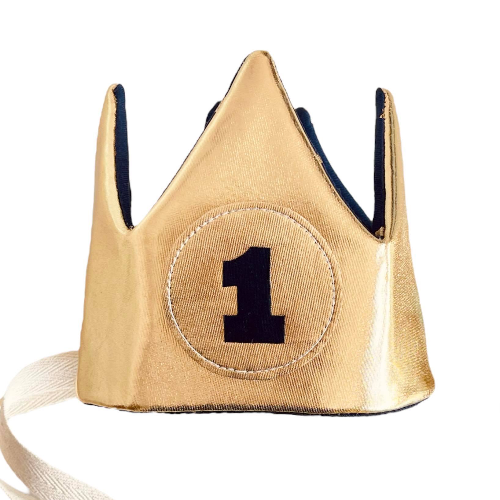 Corona Reversible azul con estrellas doradas con 1 número a elección con broche - Imagen 2