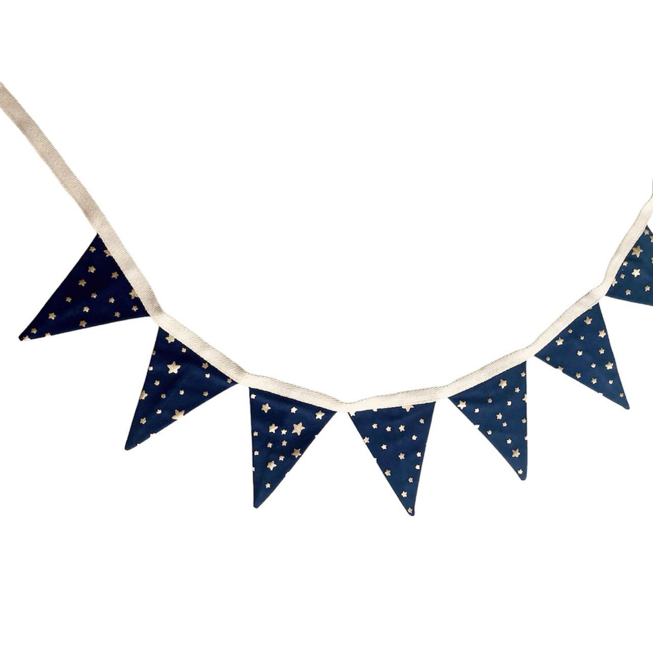 Guirnalda de 7 banderines mini azul con estrellas doradas (1 m)