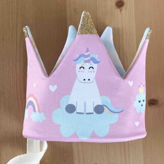 Corona Reversible con unicornio fondo rosado y nubes (¡Solo hay una!)